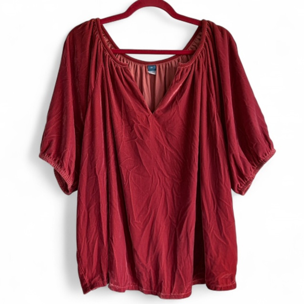 Old Navy Red V-Neck Peasant Blouse